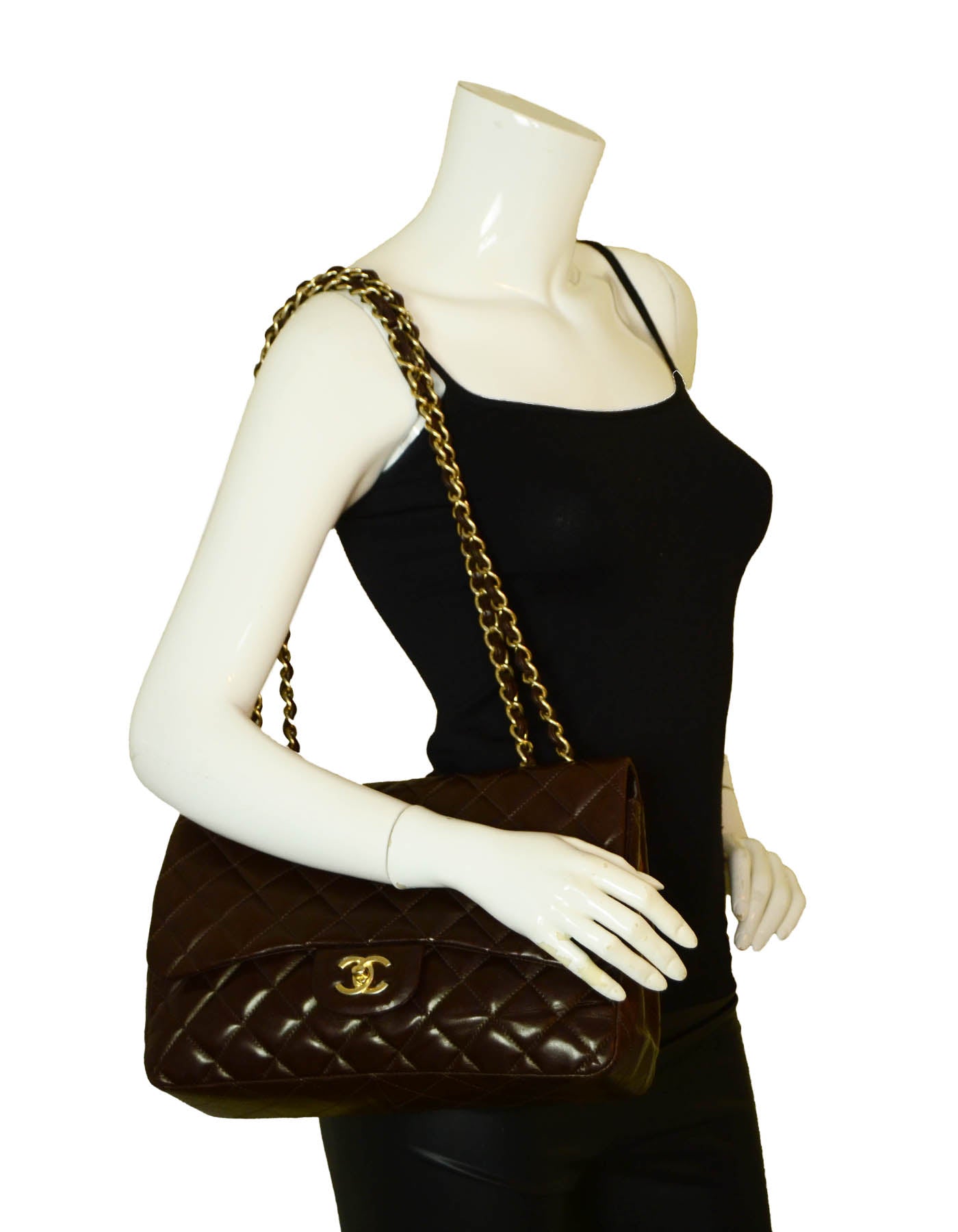 Chanel Brown Lambskin Quilted Single Flap Jumbo Classic Bag