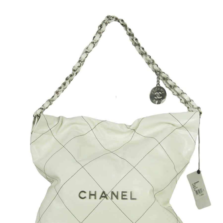 Chanel White Leather Quilted Chanel 22 Tote Bag | Studio Nafay