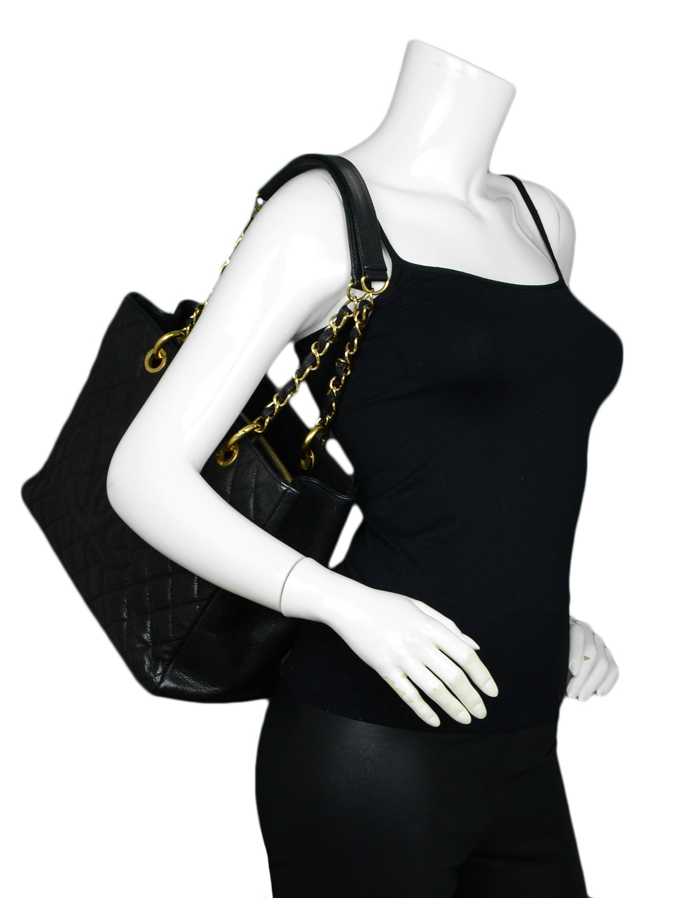 Chanel – Black Caviar Leather Quilted Grand Shopper Tote Discontinued Bag