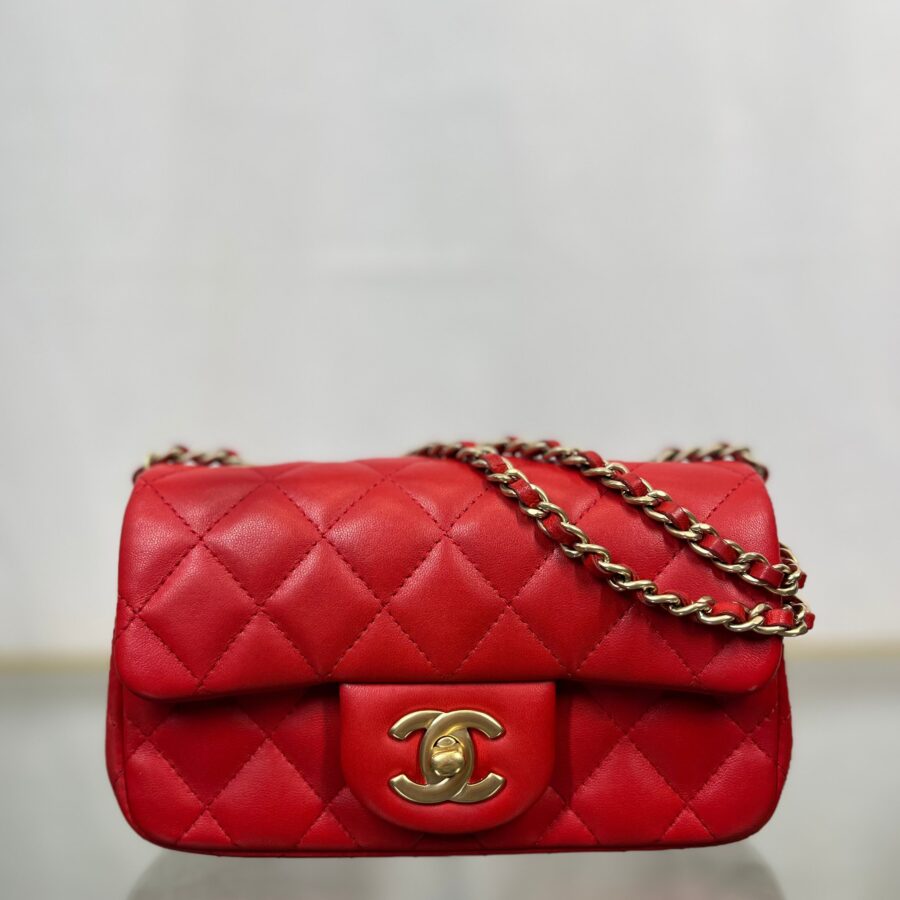 CHANEL Red Lambskin Mini Rectangle Shoulder Bag | Studio Nafay