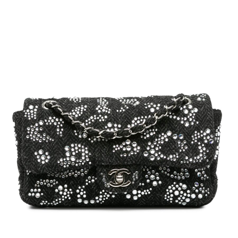 Black Chanel Medium Strass Embellished Tweed Single Flap Shoulder Bag | Studio Nafay