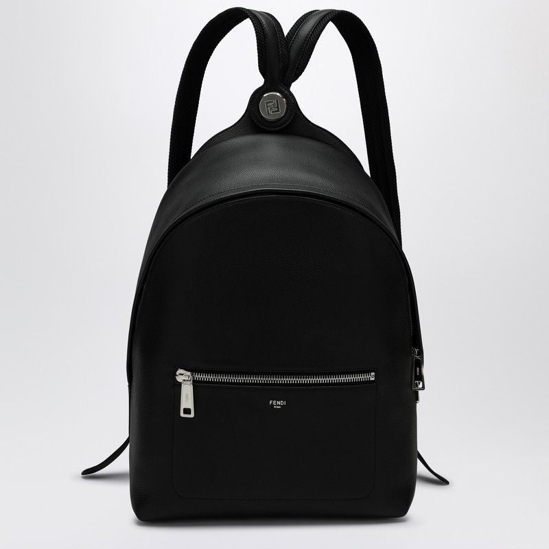 BLACK LEATHER CHIODO MEDIUM BACKPACK | Studio Nafay