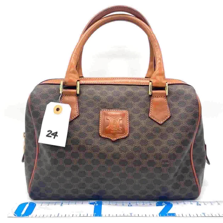 CELINE Macadam Boston Bag, Brown Coated Canvas & Leather | Studio Nafay