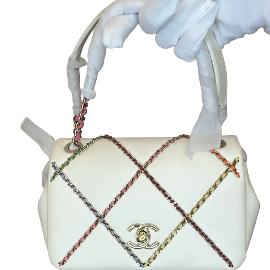 CHANEL Lambskin Small Entwined Chain Flap White Multicolor B | Studio Nafay