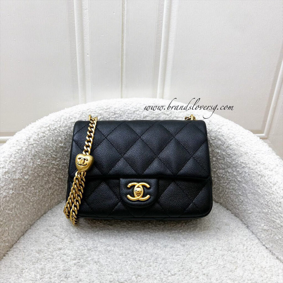 [Local Set - ] Chanel 23P Heart Adjustable Chain Mini / Small Flap Bag in Black Caviar and AGHW (Model: ) | Studio Nafay