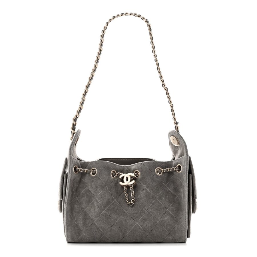 Suede Quilted Mini Chanel 25 Handbag Dark Grey | Studio Nafay