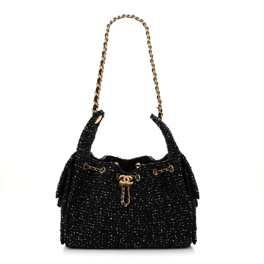 Tweed Quilted Small Chanel 25 Handbag Black | Studio Nafay