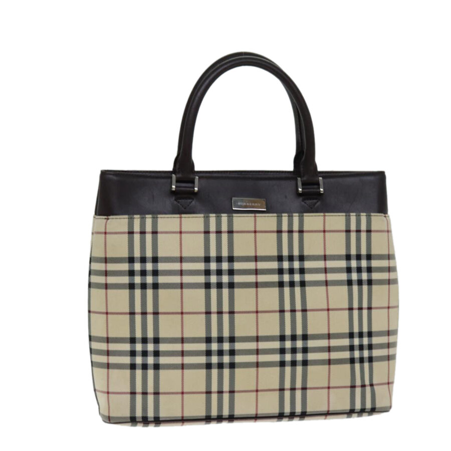 Burberry Nova Check Hand Bag Canvas Beige Auth 81654 | Studio Nafay