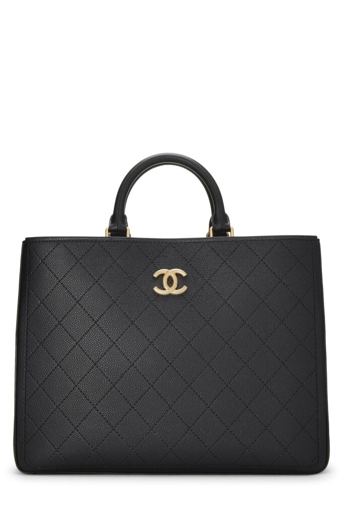 Chanel, Black Quilted Caviar Shopping Tote Large, Black | Studio Nafay
