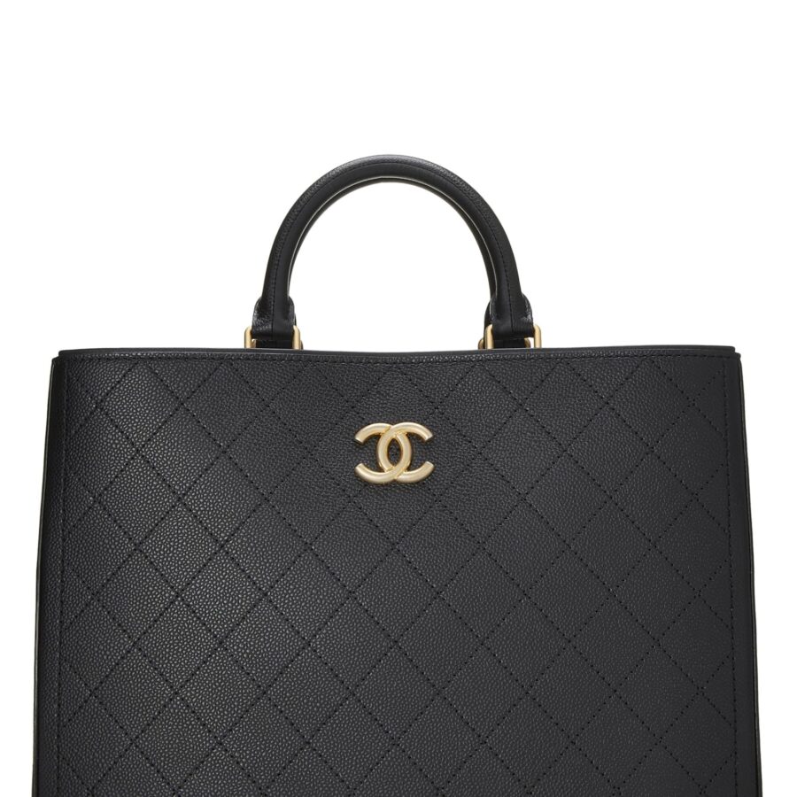 Chanel, Black Quilted Caviar Shopping Tote Large, Black | Studio Nafay