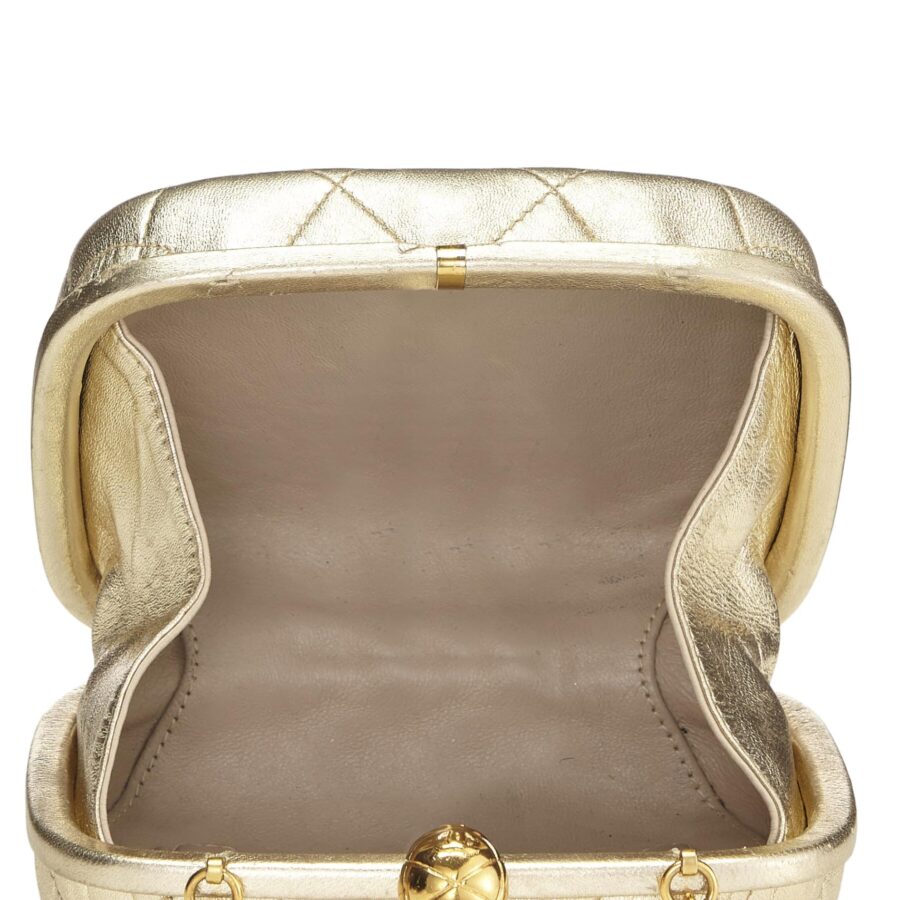 Chl, Metallic Gold Quilted Lambskin Kiss Lock Crossbody Bag, Gold | Studio Nafay
