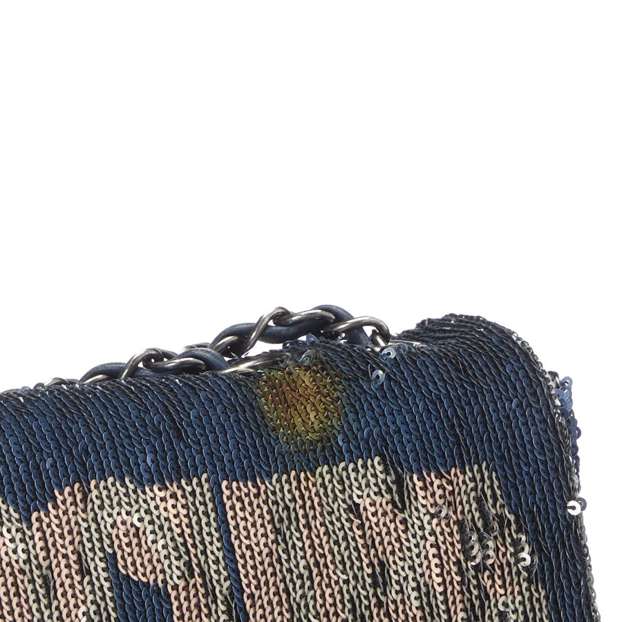 Chl, Paris-Cuba Navy Sequin Classic Flap Bag Medium, Navy | Studio Nafay