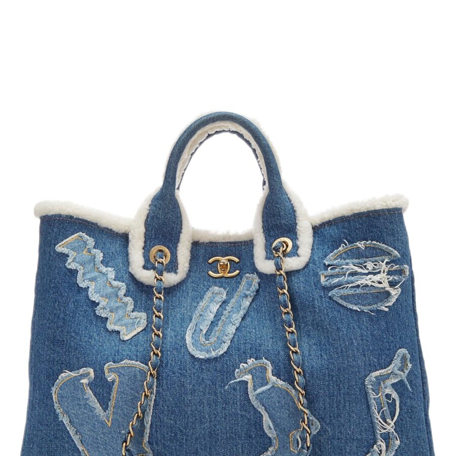Chanel, Paris-Egypt Blue Denim & Shearling Hieroglyph Shopping Tote, Blue | Studio Nafay
