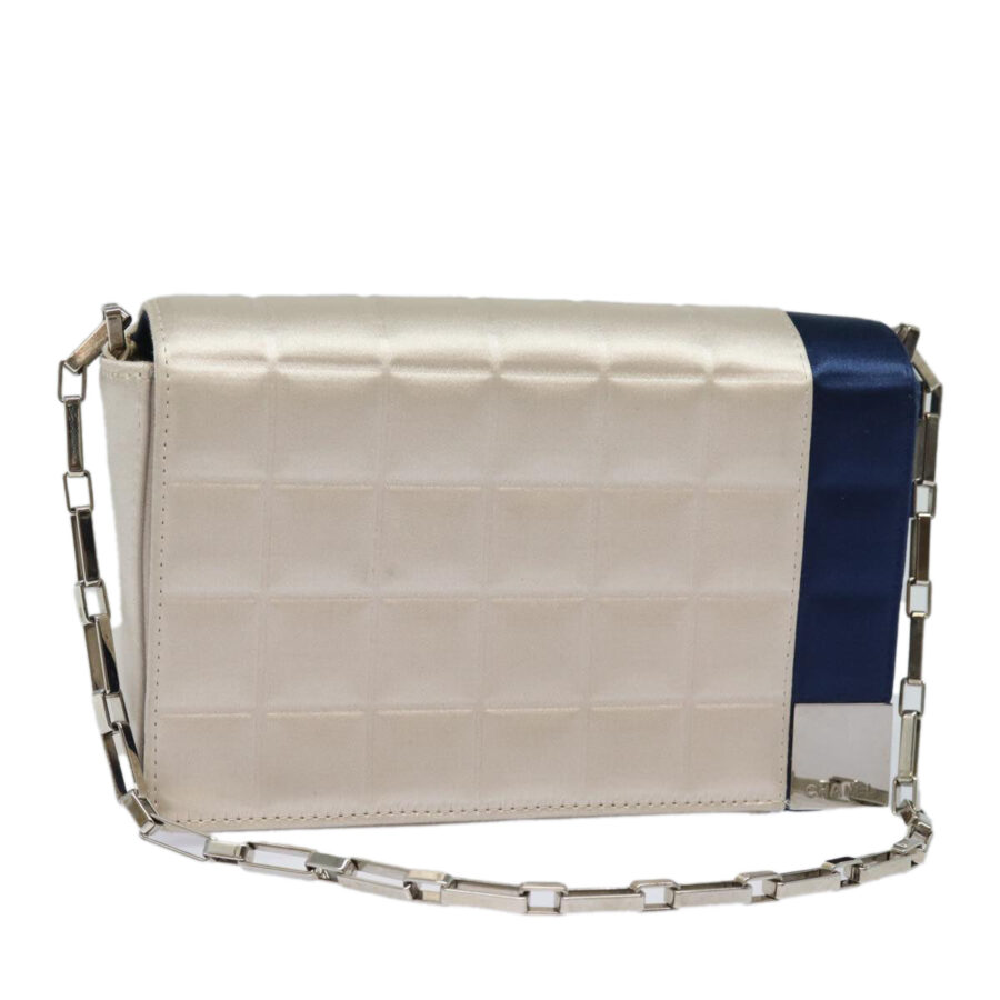 Chanel Choco Bar Line Chain Shoulder Bag Satin Blue Beige CC Auth | Studio Nafay