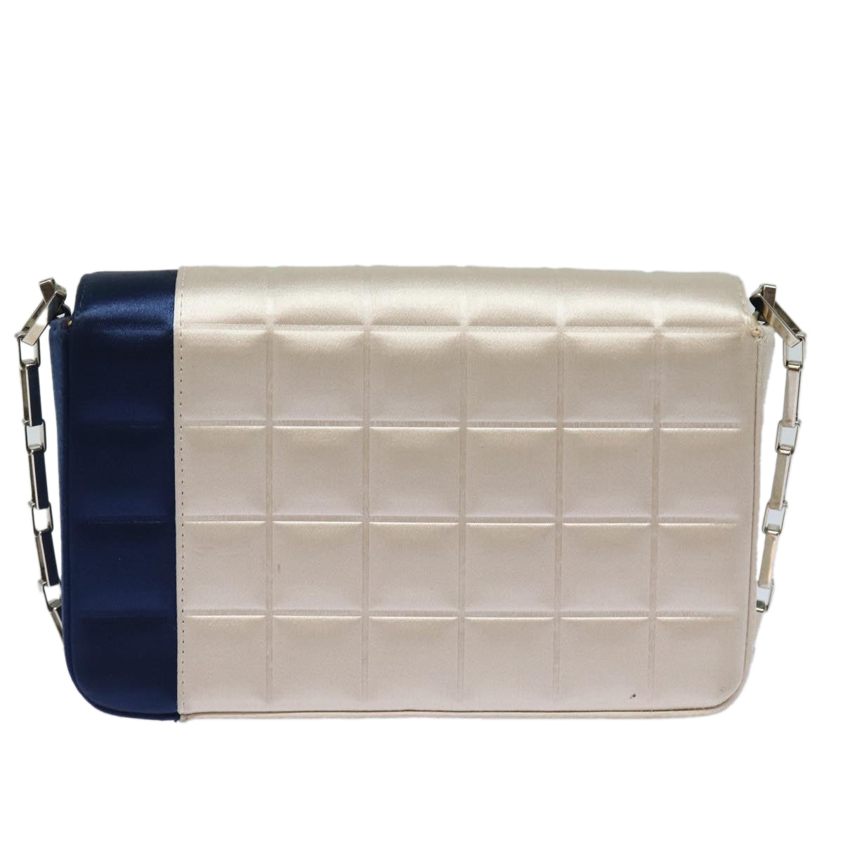 Chanel Choco Bar Line Chain Shoulder Bag Satin Blue Beige CC Auth