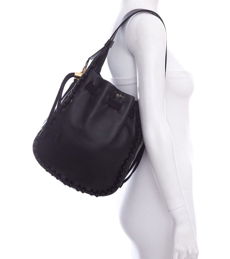 Dior Black Hobo Bucket Handbag in Lambskin | Studio Nafay