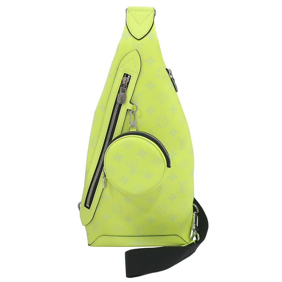Louis Vuitton Duo Sling Bag Taigaama / Monogram Canvas Tiger Leather Fluorescent Yellow Silver Preservation Bag Box | Studio Nafay