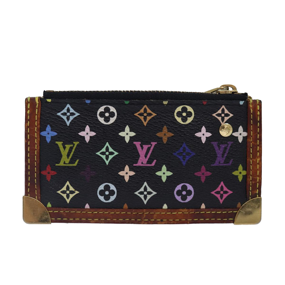 LOUIS VUITTON Monogram Multicolor Pochette Cles Purse Black LV Auth Clutch