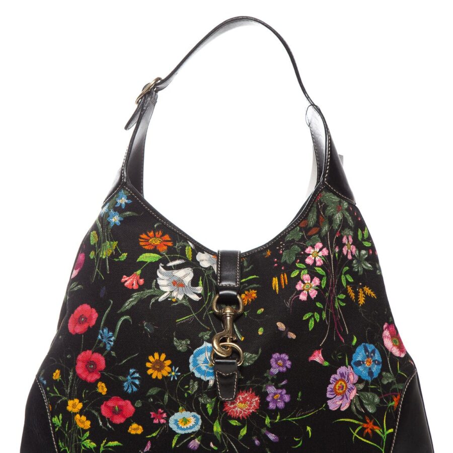 Gucci Black Multi Flora Jackie Bouvier Canvas Hobo Bag | Studio Nafay