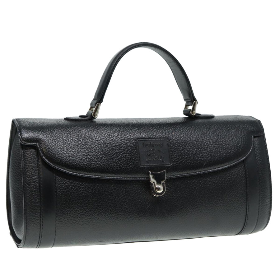 BurberrySs Hand Bag Leather Black Silver Auth 88770 | Studio Nafay