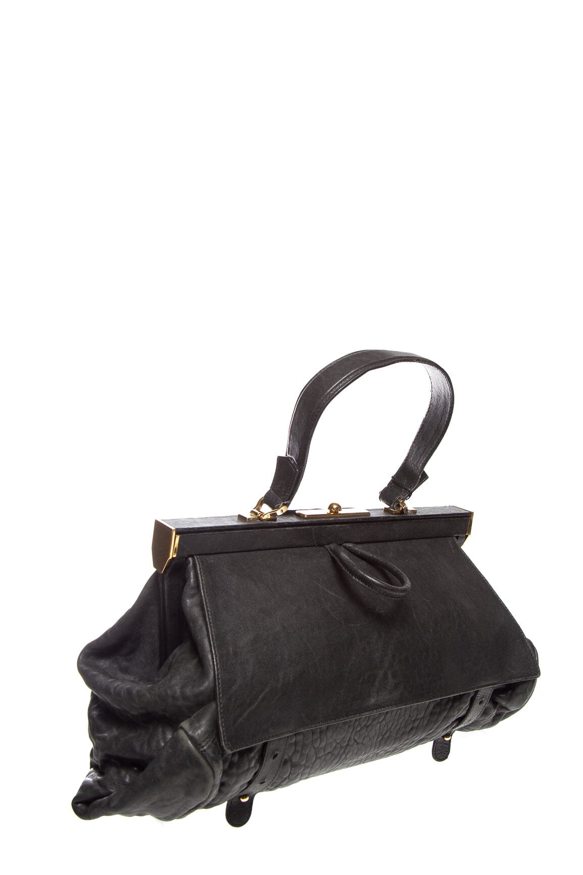 Balenciaga Black Leather Partition Frame Handbag