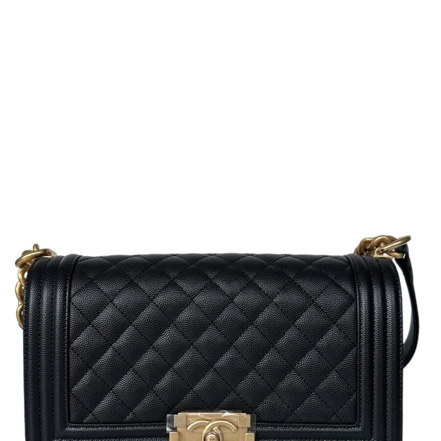 Chanel NEW Black Caviar Leather Quilted Medium Boy Bag | Studio Nafay