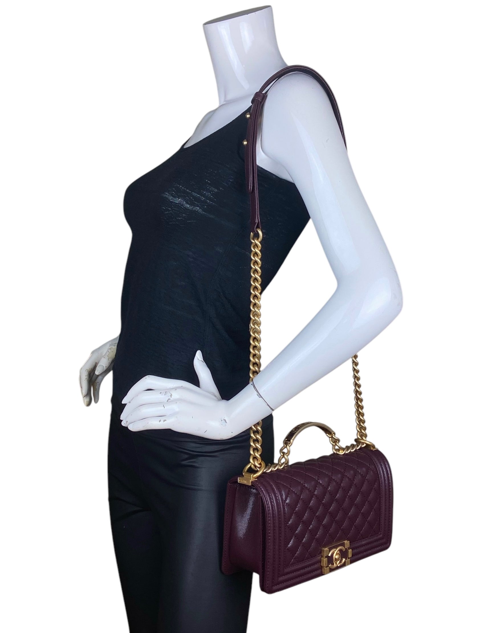 Chanel Burgundy Caviar Medium Top Handle Boy Handbag