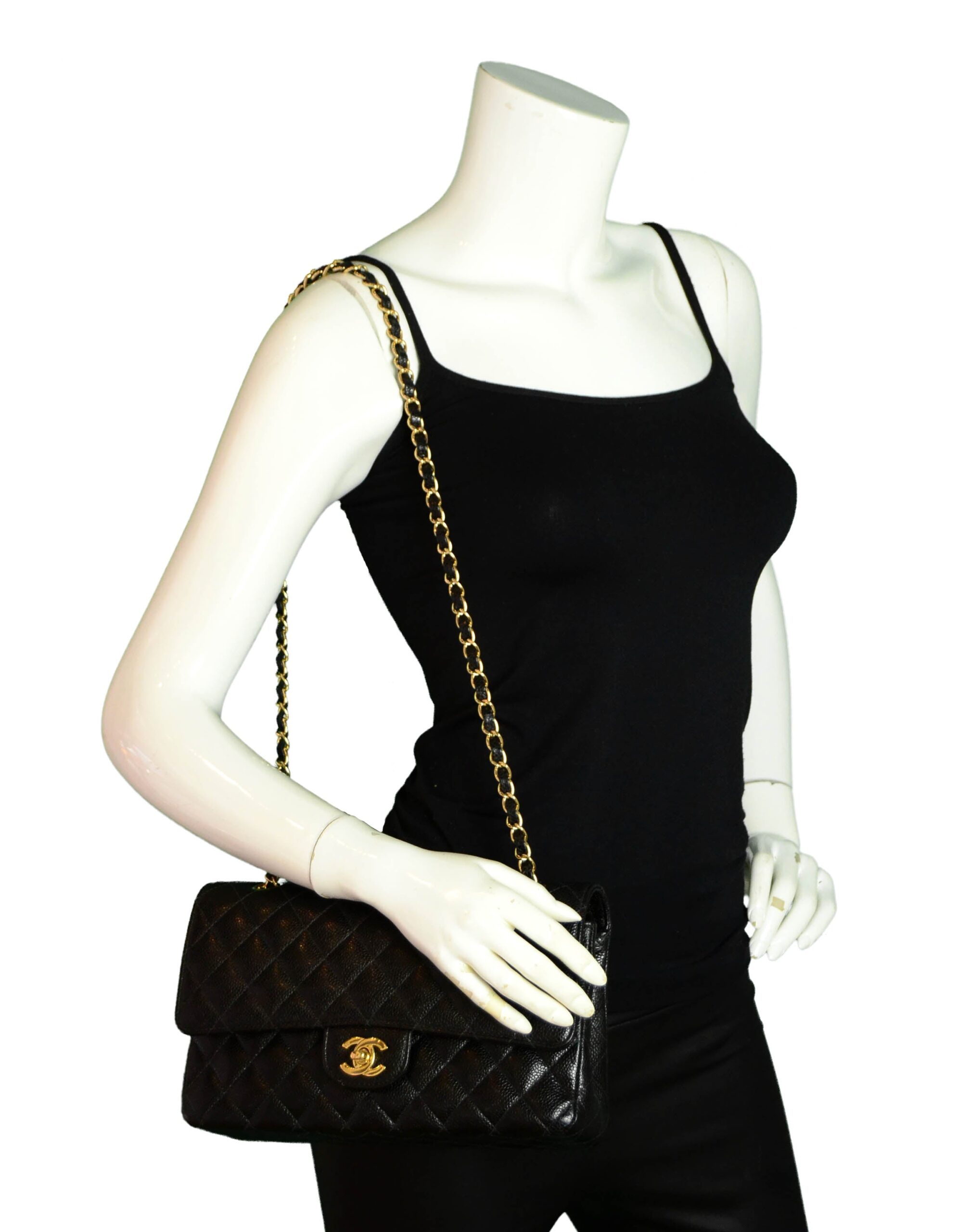 Chanel Black Caviar Leather 10" Medium Double Flap Classic Bag - Product Image 2