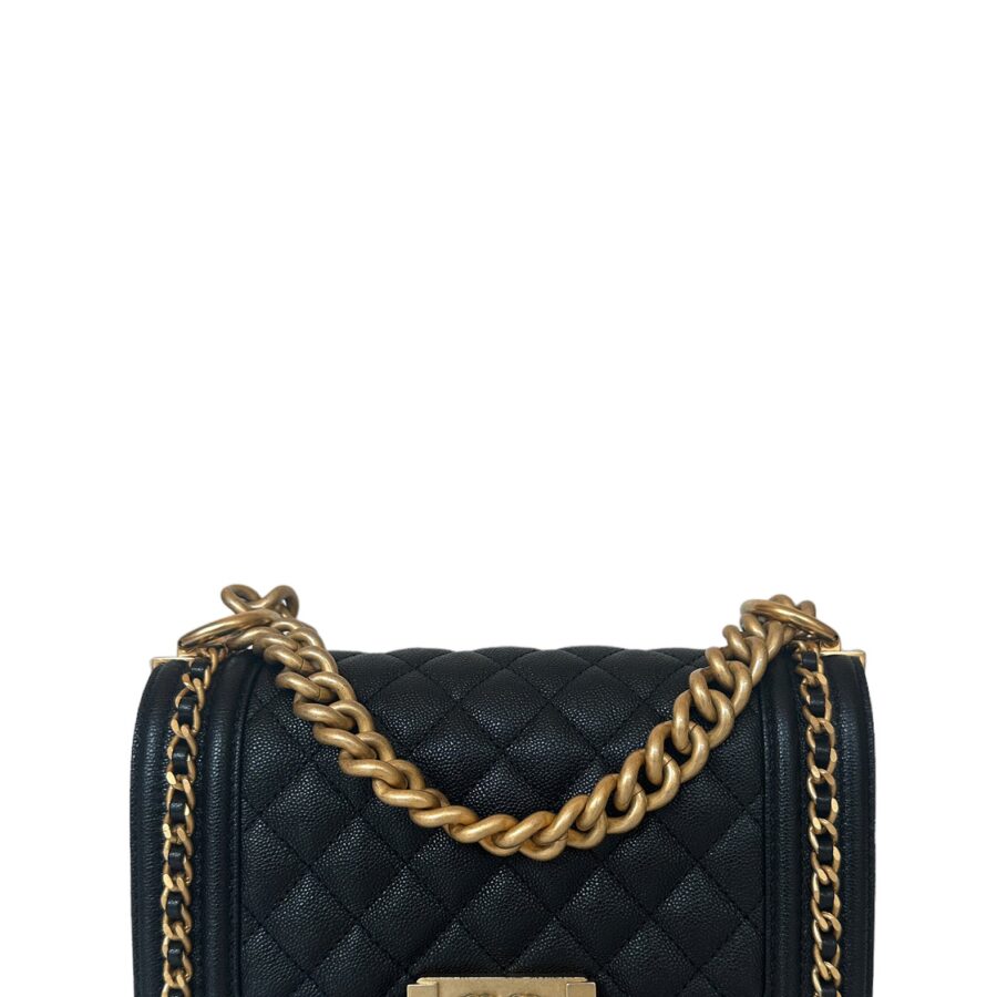 Chanel Black Caviar Leather Small Quilted Chain Around Boy Bag | Studio Nafay