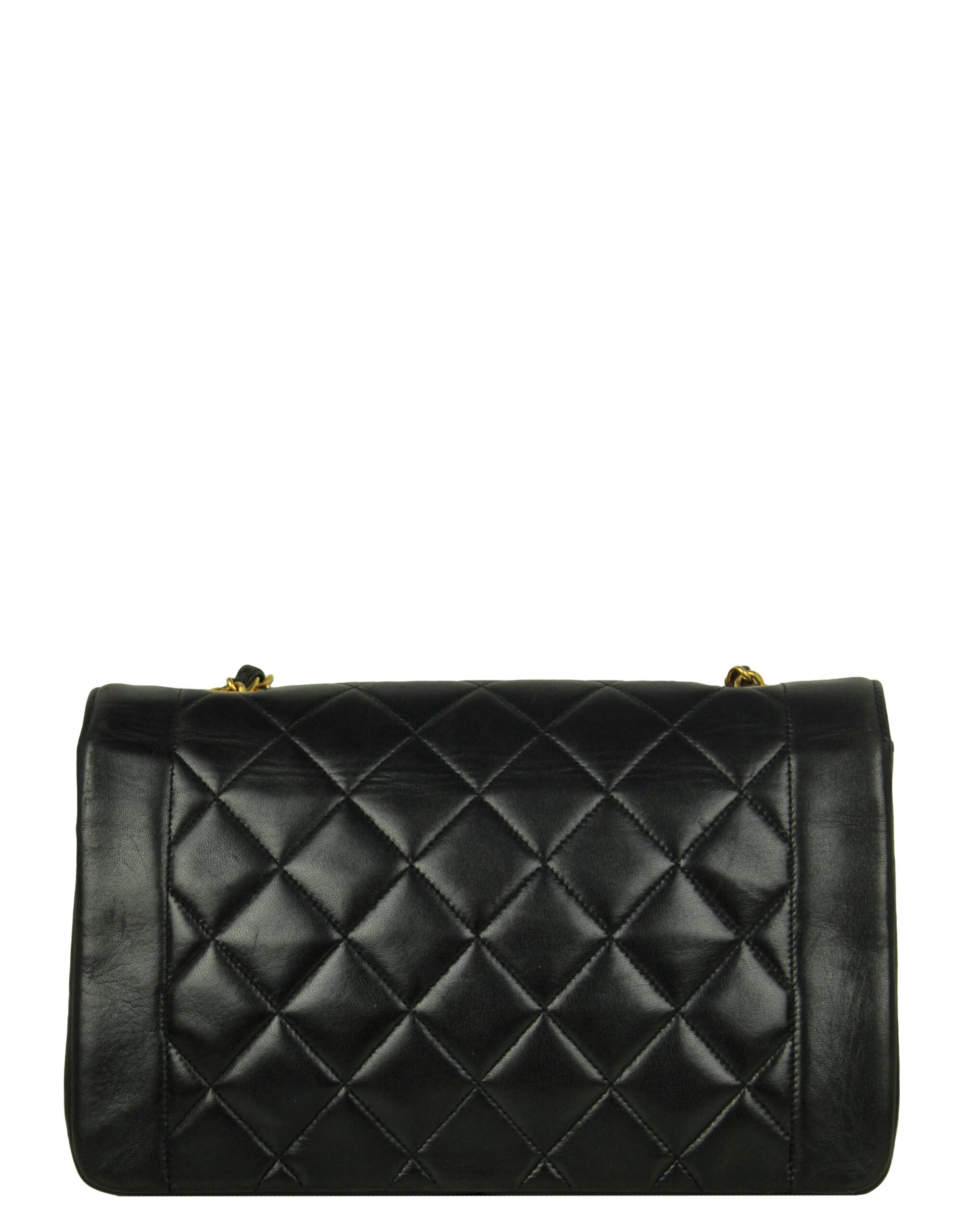 Chanel Black Lambskin Leather Quilted Medium Single Flap Diana Bag