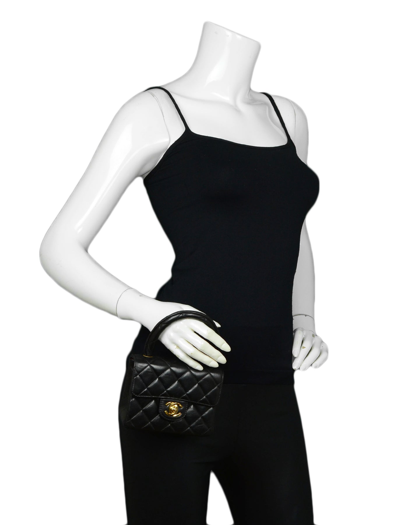 Chanel ’90s Black Lambskin Leather Quilted Micro Mini Kelly Flap Bag