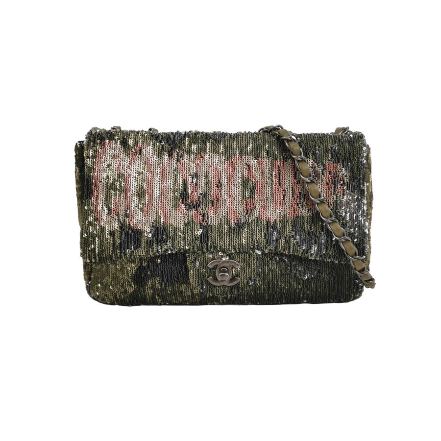 Chanel Coco Cuba Flap Bag Medium Green Khaki Sequins | Studio Nafay