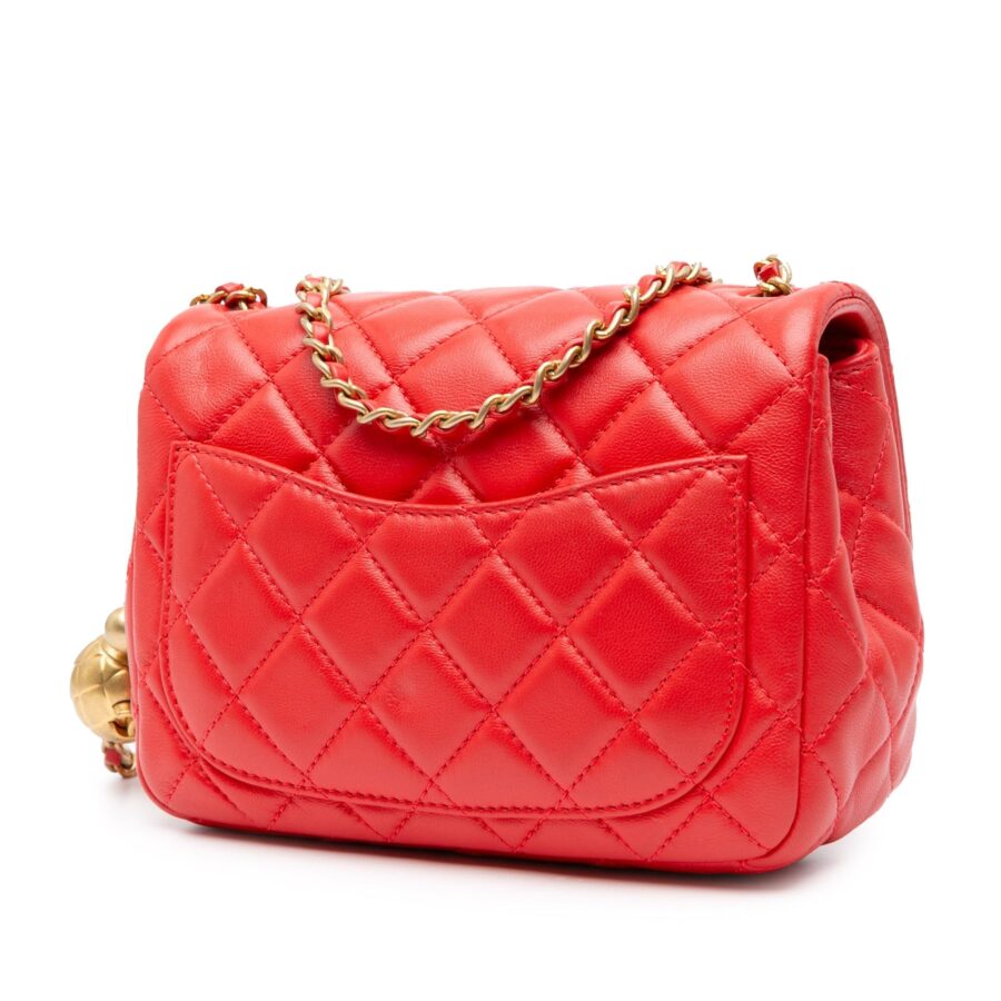 Red Chanel Mini Square Classic Lambskin Pearl Crush Flap Crossbody Bag | Studio Nafay