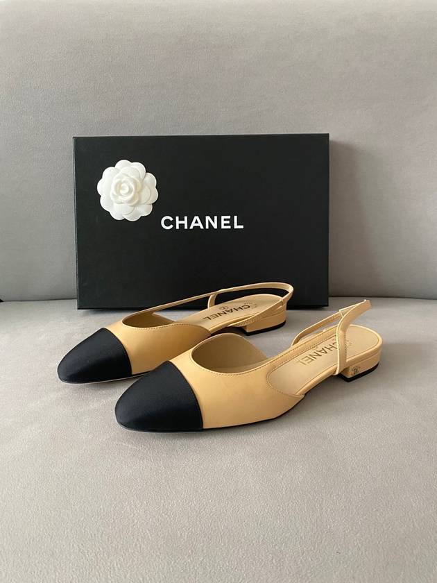 Slingbacks Goatskin Grosgrain & Beige Black Chanel