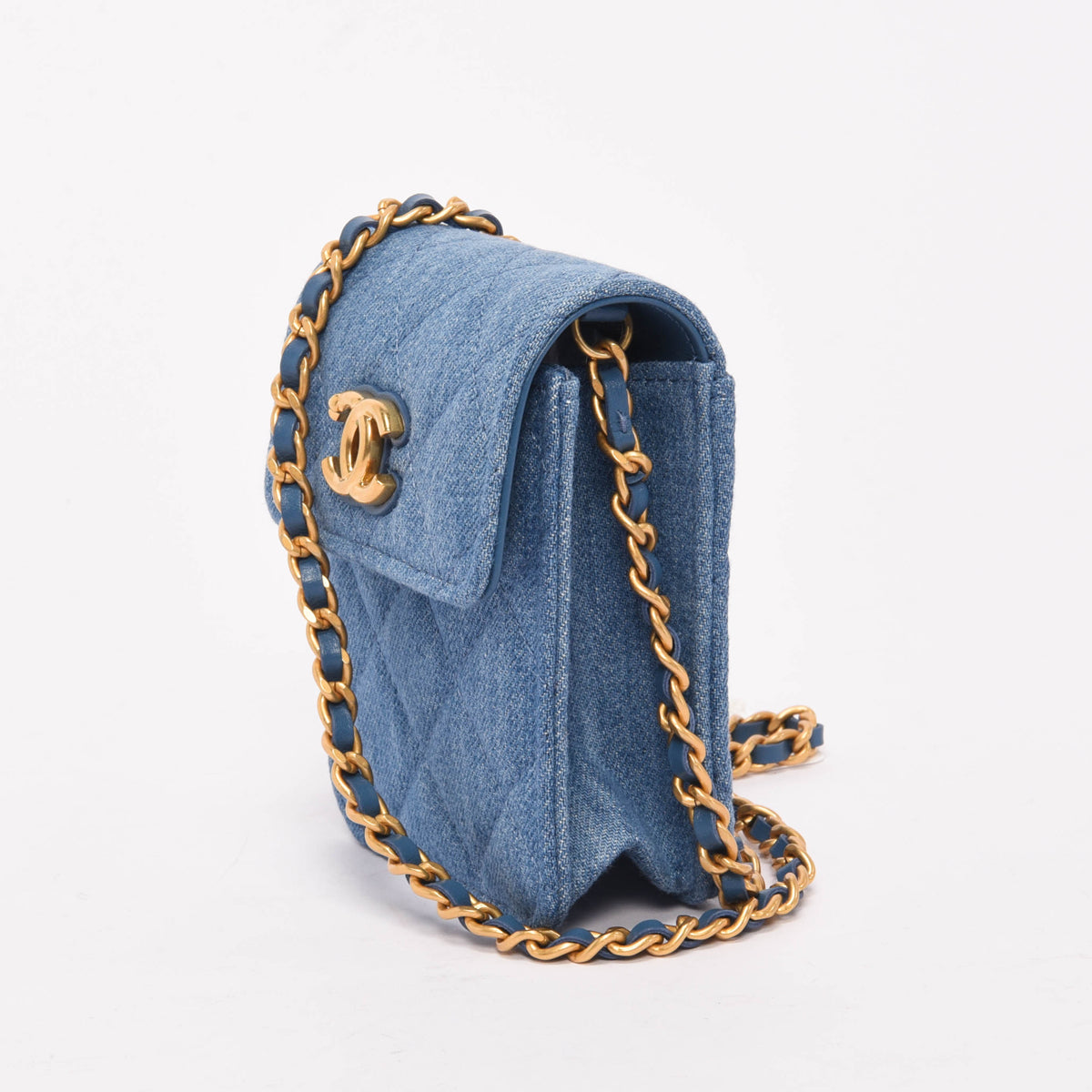 Chanel Blue Quilted Flap Clutch With Chain