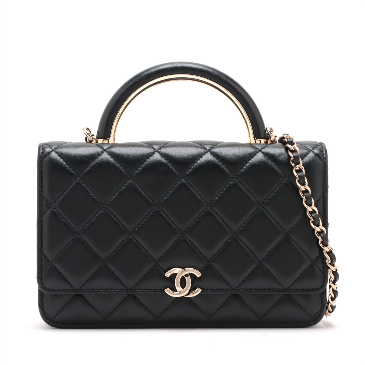 Chanel Lambskin Chain Wallet Top Handle Black G