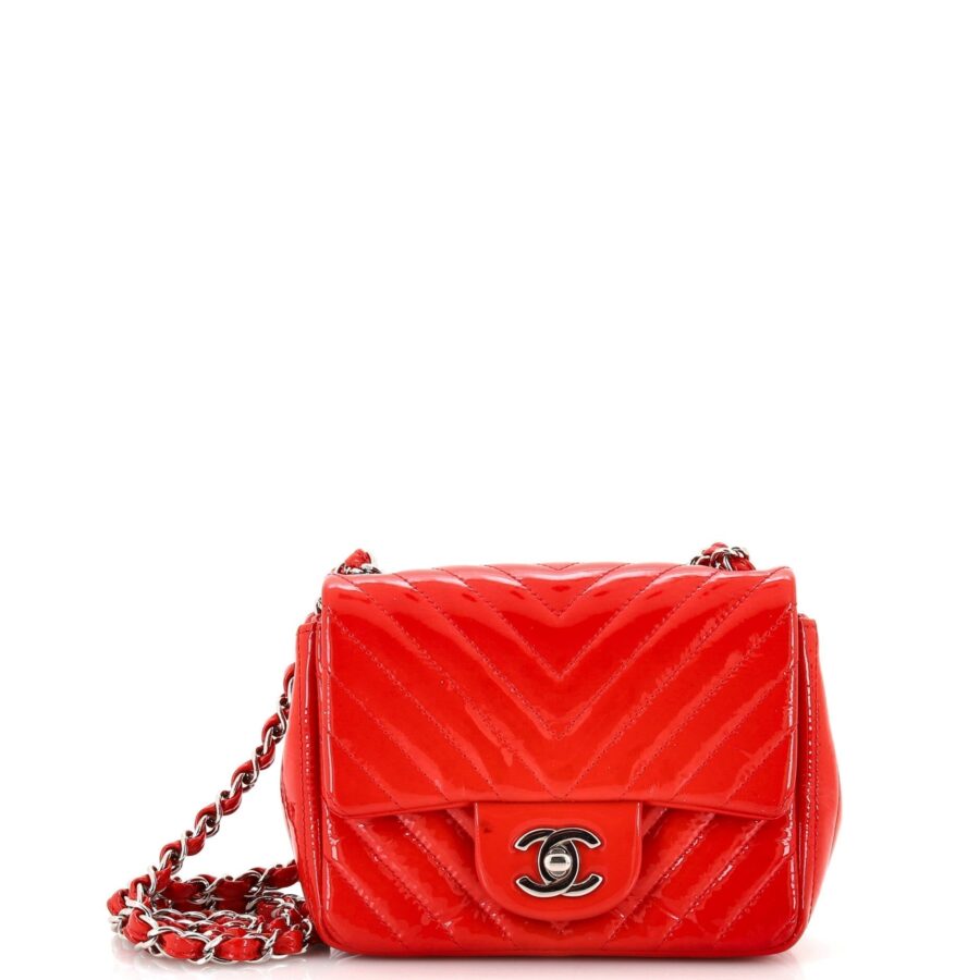 CHANEL Square Classic Single Flap Bag Chevron Patent Mini | Studio Nafay