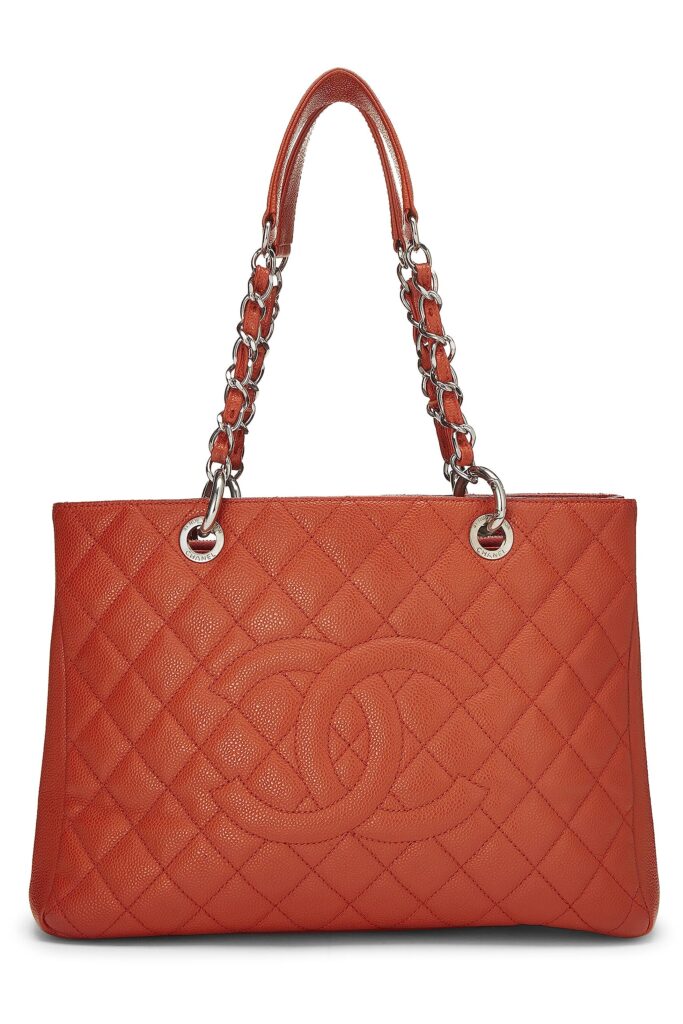 Chanel, Orange Quilted Caviar Grand Shopping Tote (GST), Orange | Studio Nafay