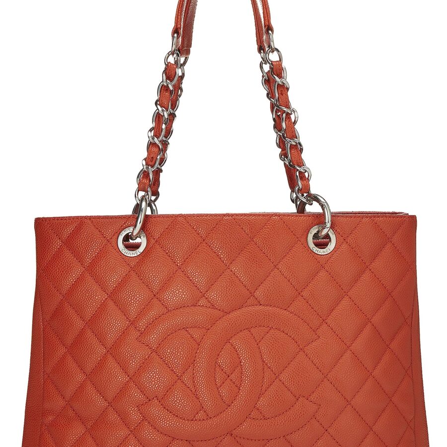 Chanel, Orange Quilted Caviar Grand Shopping Tote (GST), Orange | Studio Nafay