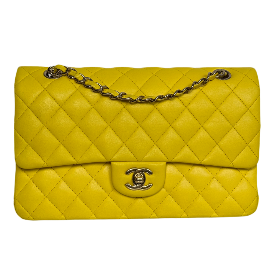 Chanel Yellow Timeless Flap Bag Medium in Lambskin Leather with Silber Hardware | Studio Nafay