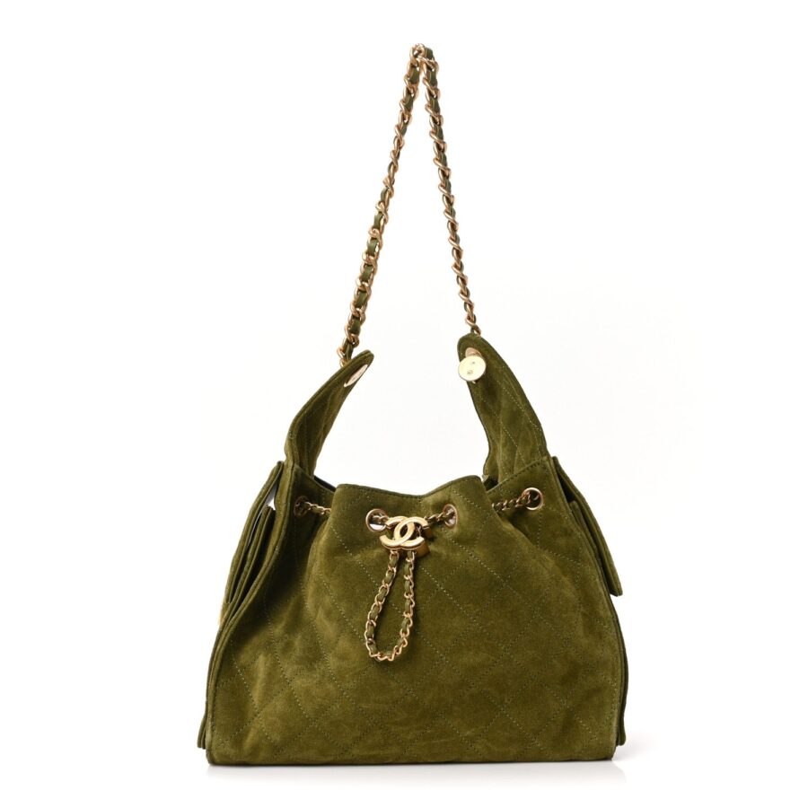 Suede Quilted Small Chanel 25 Handbag Khaki | Studio Nafay
