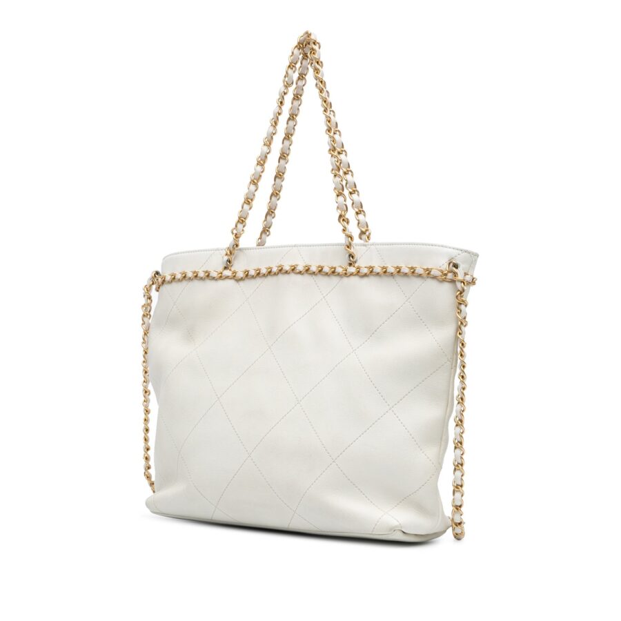 White Chanel Quilted Calfskin CC Lock Chain Shopping Tote Satchel | Studio Nafay