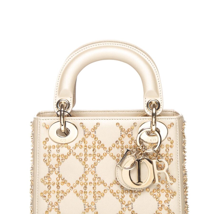 Dior Gold Mini Embellished Cannage Lady Dior Handbag | Studio Nafay