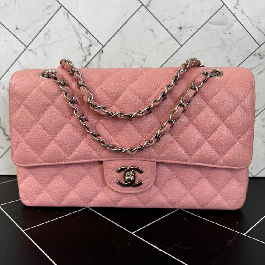Chanel Double Flap Medium Caviar Rose Sakura Bag | Studio Nafay