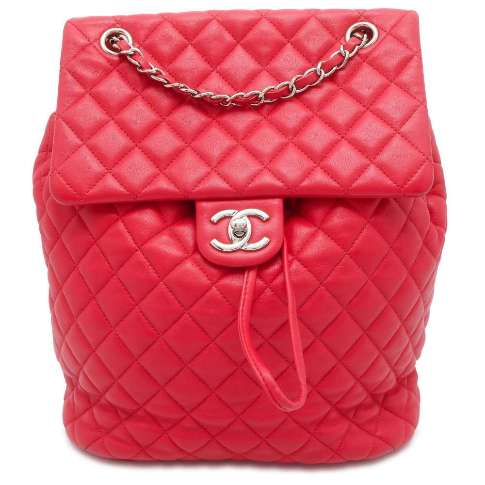 CHANEL Matelasse Urban Spirit Backpack Red Lambskin Size Large