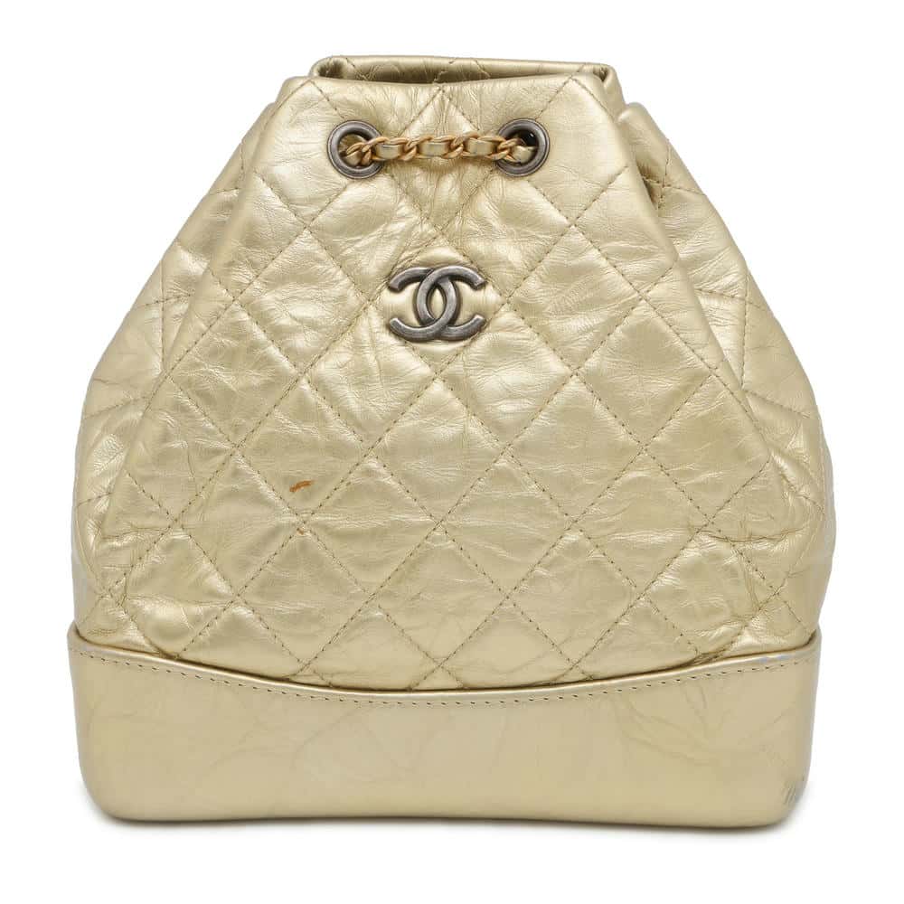 CHANEL Gabrielle de CHANEL Backpack Gold Leather Size Small