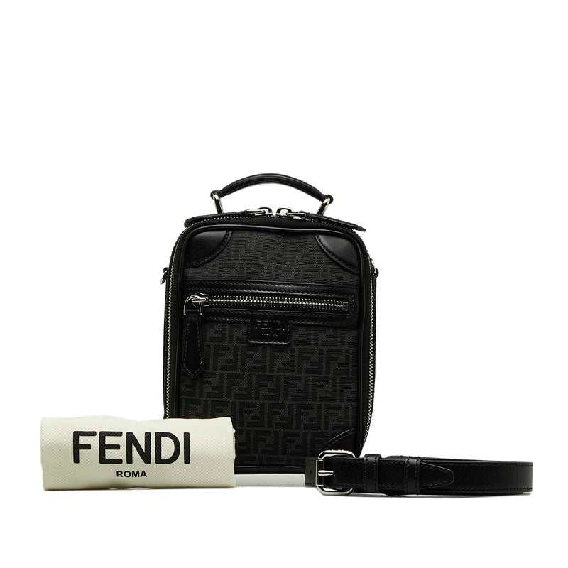 FENDI Mini Crossbody Bag Black Linen Leather 2WAY Black | Studio Nafay