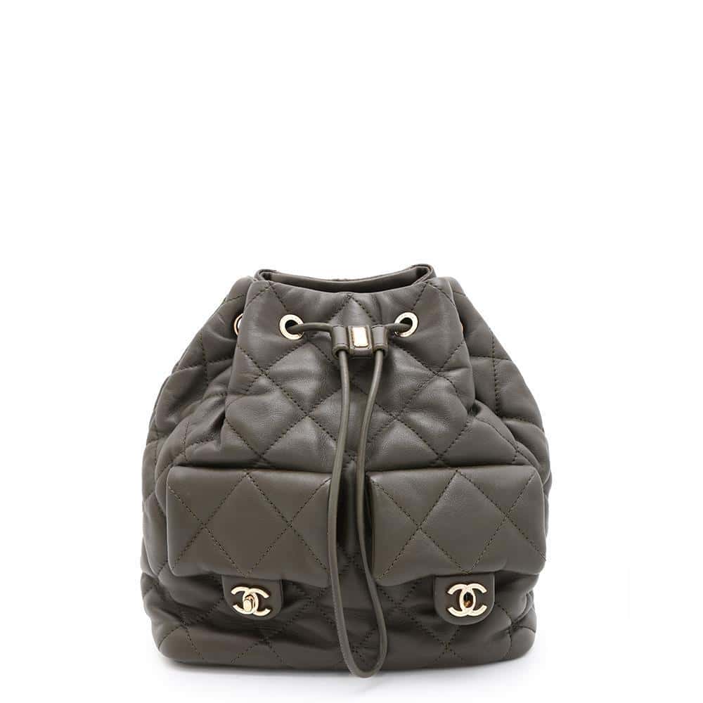 CHANEL Matelasse Backpack Khaki Lambskin