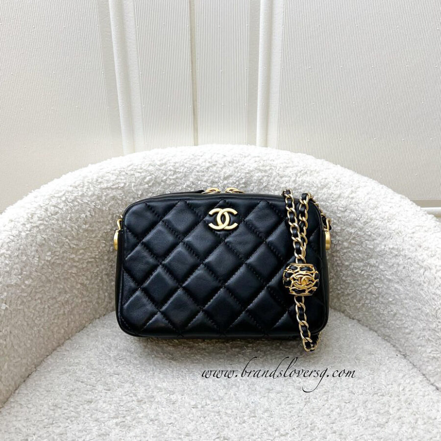 Chanel 22S Pearl Crush Camera Bag in Black Lambskin AGHW | Studio Nafay