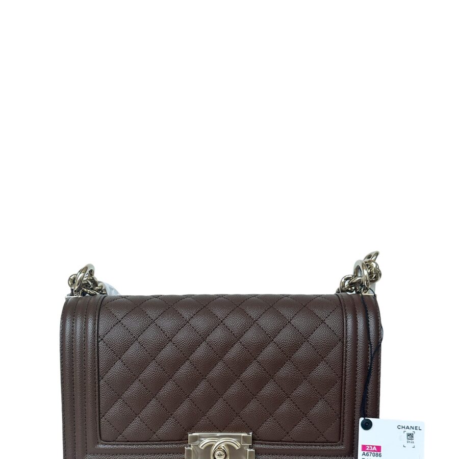 Chanel NEW Brown Caviar Leather Quilted Medium Boy Bag | Studio Nafay